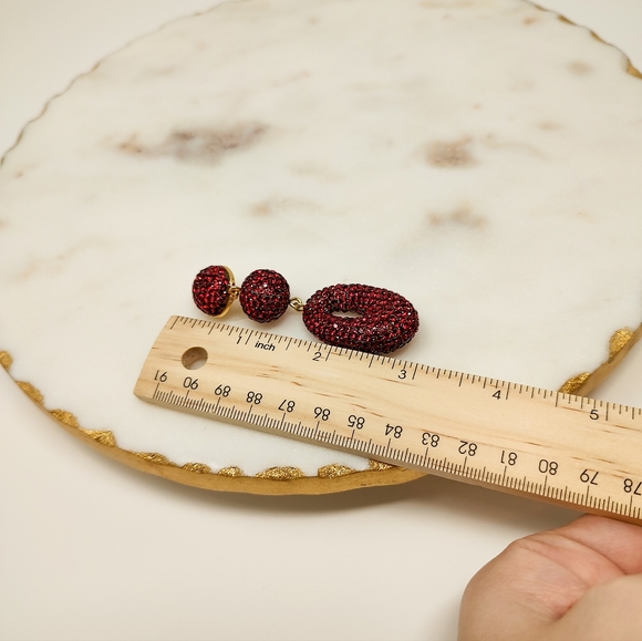J. Crew red crystal pave statement three tiered dangle earrings - Picture 3 of 7